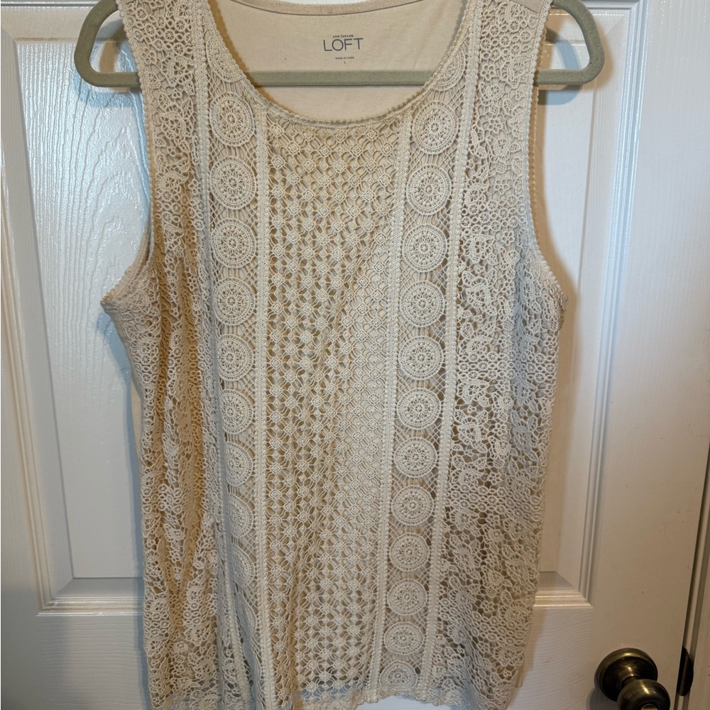 LOFT Cream Sleeveless Lace Blouse